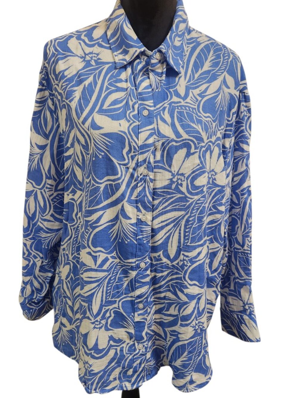 Unbranded Blue and White Long Sleeve Blouse Size XL